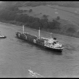Ships. Log-carrier Matsushima Maru stranded at Tauranga Harbour entrance.