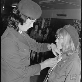 Mount News. Jan Pratt of the Arataki-Matapihi Guide unit receiving an award from an unidentified leader.