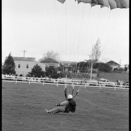 Parachuting demonstration for Saturday's Orange Festival gala day at the Bay of Plenty racecourse.