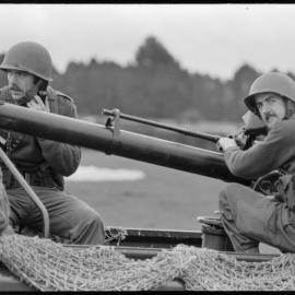 6RNZIR (Haurakis) stage an ambush demonstration for Saturday's Orange Festival gala day at the Bay of Plenty racecourse.
