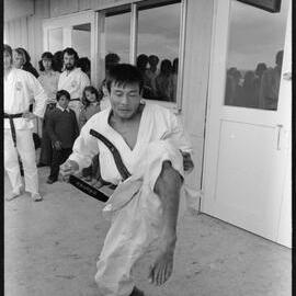 Mr Mikio Yahara, Australasian karate titleholder, demonstrating for the Orange Festival gala day at the Bay of Plenty racecourse.