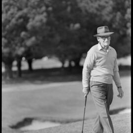 Claude Hotson on the 12th green in the Mount Maunganui Veteran Golfers' Society annual tournament.