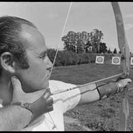 Tauranga A&P Show Archery Mr Allan Maddison of the Green Park Archery Club giving archery demonstrations 
