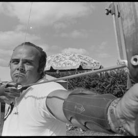 Tauranga A&P Show Archery Mr Allan Maddison of the Green Park Archery Club giving archery demonstrations 