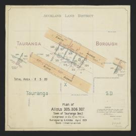 Plan of allots 305, 306, 307, Town of Tauranga Sec.2: comprised in C.Ts. 37/199, 512/116