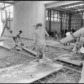 Workers on new goods shed - Te Puke