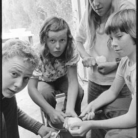 Waikato trekkers peeling potatoes