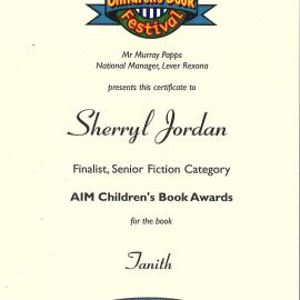 Certificate for Tanith, Apr 1995