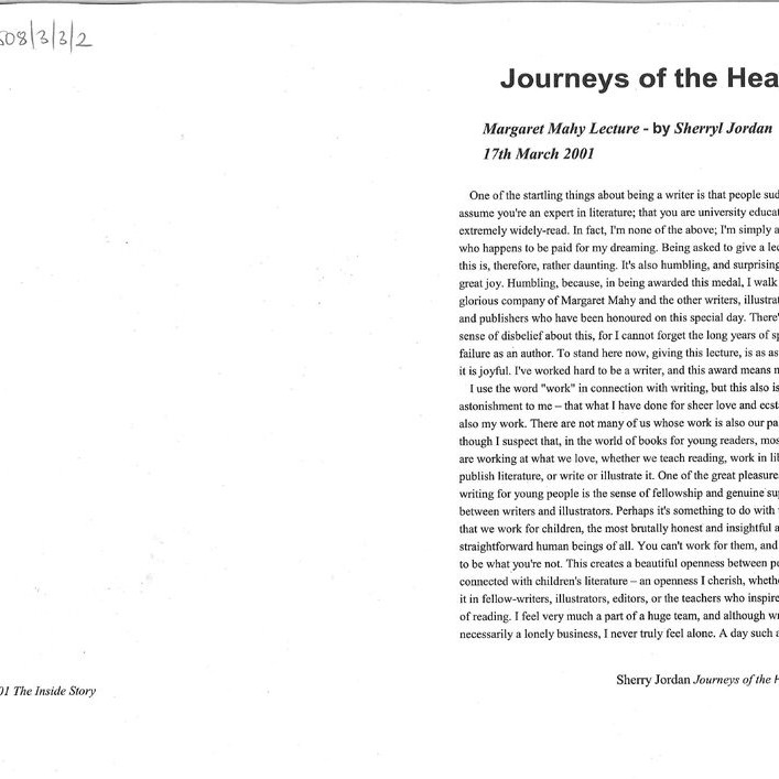Journeys of the heart: Margaret Mahy Lecture, Mar 2001