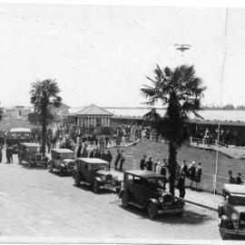 Strand station, Tauranga, of the East Coast Railway, with excursion train at platform