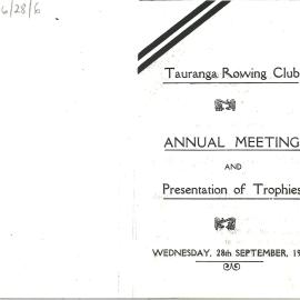 Photocopy of invitation to the Tauranga AGM and presentation of trophies, 28 Sep 1932