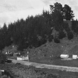 Camp for workers, Wairoa river railway bridge