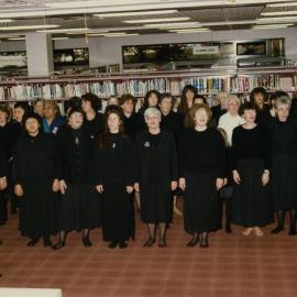 Group of women singing a waiata at Tauranga Library Tukutuku Panels Blessing 1993