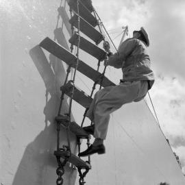 Pilot boat and ships at Mount Maunganui, 1959