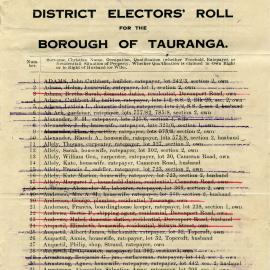 District Electors' roll for the Borough of Tauranga, 1913
