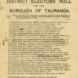 District Electors' roll for the Borough of Tauranga, 1911