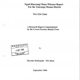 Ngāti Hinerangi Mana Whenua Report for the Tauranga Moana District