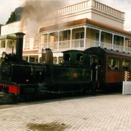Historic Village locomotive crossing into village c. late-1990s