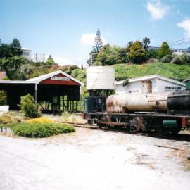 Historic Village locomotive outside Pongakawa train station c. late-1990s