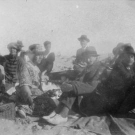 Picnic on beach, Mount Maunganui 1925