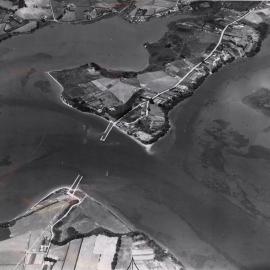 Aerial view of Maungatapu Causeway 1958