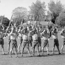 Boys firing practice  (Tauranga Boys College Army Cadets?)