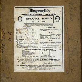 Photograph of aspect of glass plate storage box. Annotation on enclosure: G Herd.