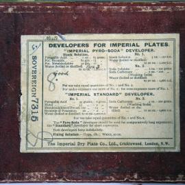 Photograph of aspect of glass plate storage box. 