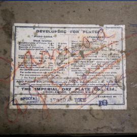 Photograph of aspect of glass plate storage box. 