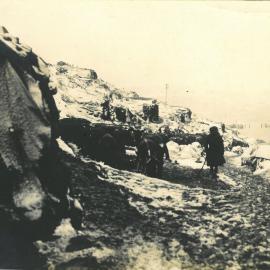 "New Zealand Division landed here. ANZAC COVE. Landing area at Gallipoli 1915. 25th April. Snow storm later"