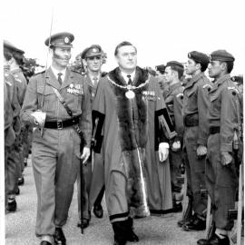 Col George McLeod escorts Bob Owens, 1965