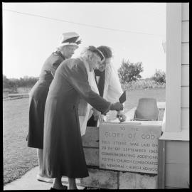St George's church. Mrs E.M. Baker laying foundation stone for church extention