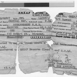 Posting instructions (WWII) to Airman R.S. Laurie (1921-2004)