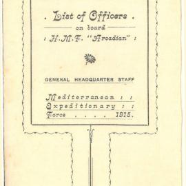 A list of officers aboard the H.M.T Arcadia