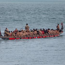 Tākitimu waka being paddled