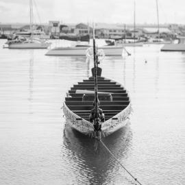 Tākitimu waka sitting at Tauranga Bridge Marina