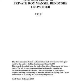 The WWI 1918 diary (transcript) of Roy Crowther
