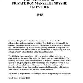 WWI 1915 Diary (transcript) of Roy Crowther