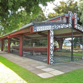 Te Awanui Waka in its shelter on The Strand