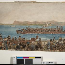 Waka tauā racing on Tauranga harbour