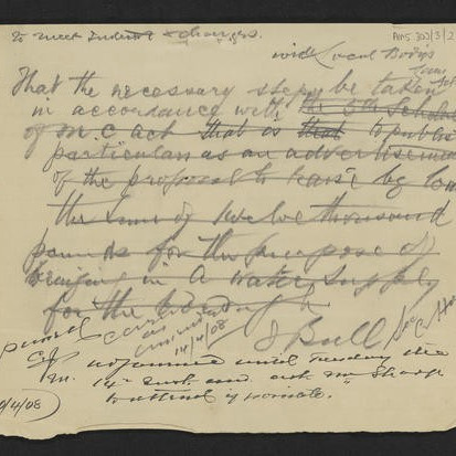 Tauranga Water Supply recommendations and loan arrangements, 1908