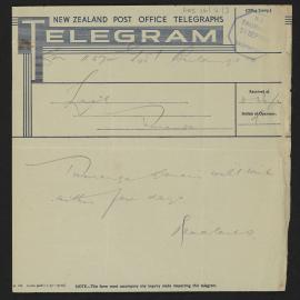 Telegram, Mr Lusk, Secretary of Tauranga Domain Board