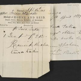 Receipt and note from Horne and Reid