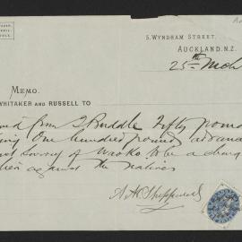 Receipt on paper headed "F. Whitaker. T. Russell. T. Buddle"