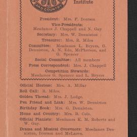 Tauranga South Women's Institute programme for 1965-1966