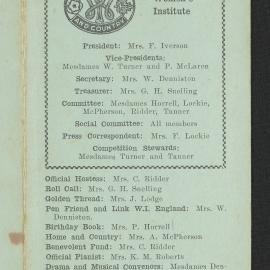 Hairini-Tauranga South Women's Institute programme for 1964-1965