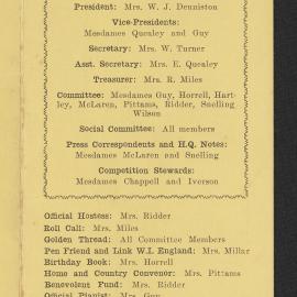 Hairini-Tauranga South Women's Institute programme for 1961-1962