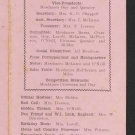 Hairini-Tauranga South Women's Institute programme for 1960-1961