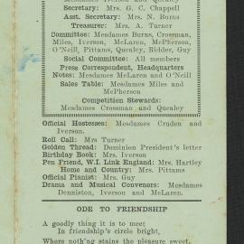 Hairini-Tauranga South Women's Institute programme for 1959-1960