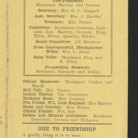 Hairini-Tauranga South Women's Institute programme for 1958-1959